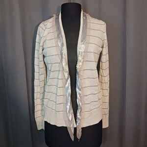 Ann Taylor Striped Cardigan Sequin Trim Open‎ Front Lightweight Sweater